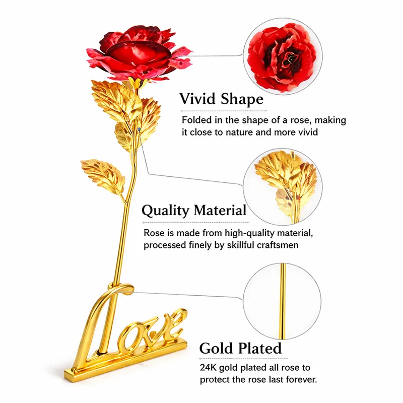 24K Gold Plated Artificial Rose with Stand | Romantic Eternal Rose Gift in Premium Box for Valentine, Anniversary & Special Occasions