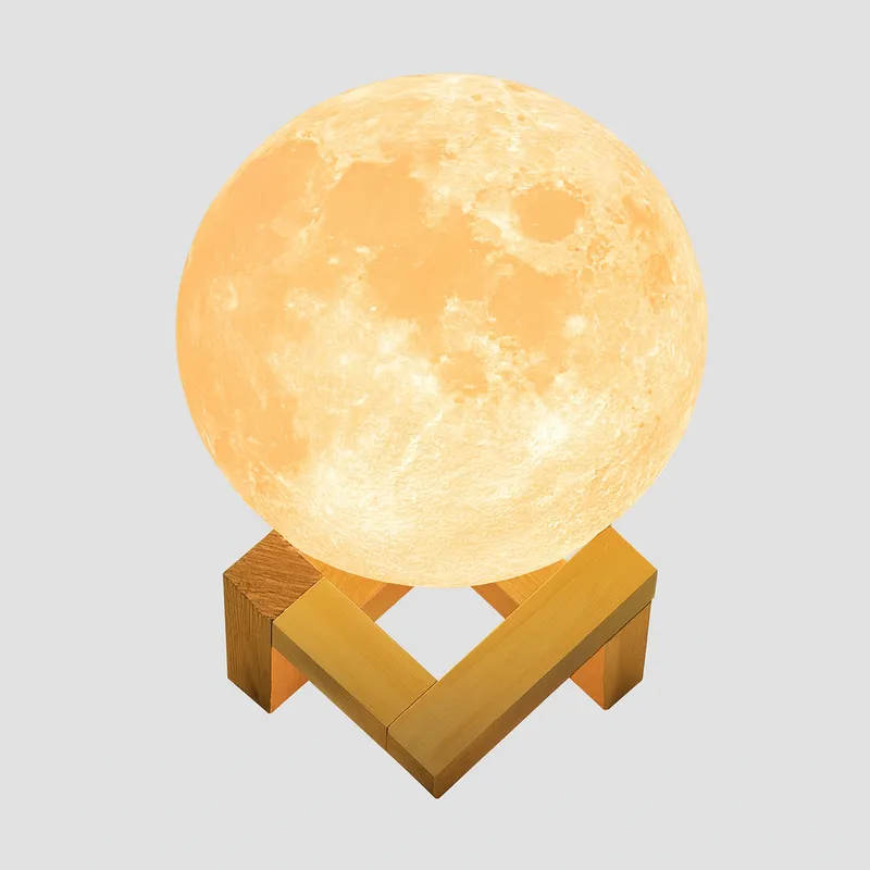 3D Moon Lamp Touch Control LED Night Light with Wooden Stand