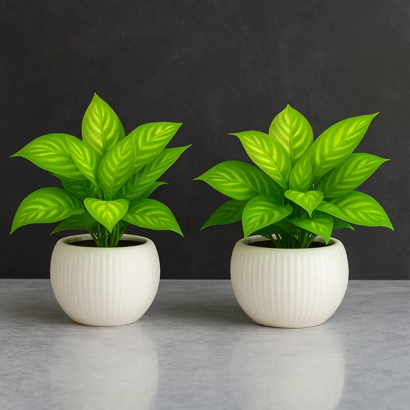 Artificial Potted Plant with Ceramic Pot | Mini Green Indoor Plant for Home Décor