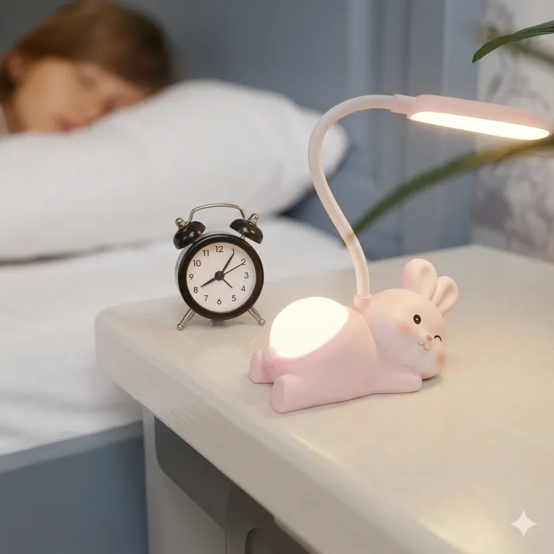 Cute Bunny LED Study Lamp | USB Rechargeable Eye-Caring Desk Lamp with Flexible Neck