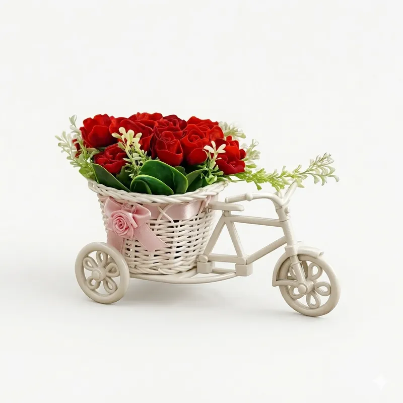 Decorative Cycle Flower Basket Showpiece with Artificial Roses