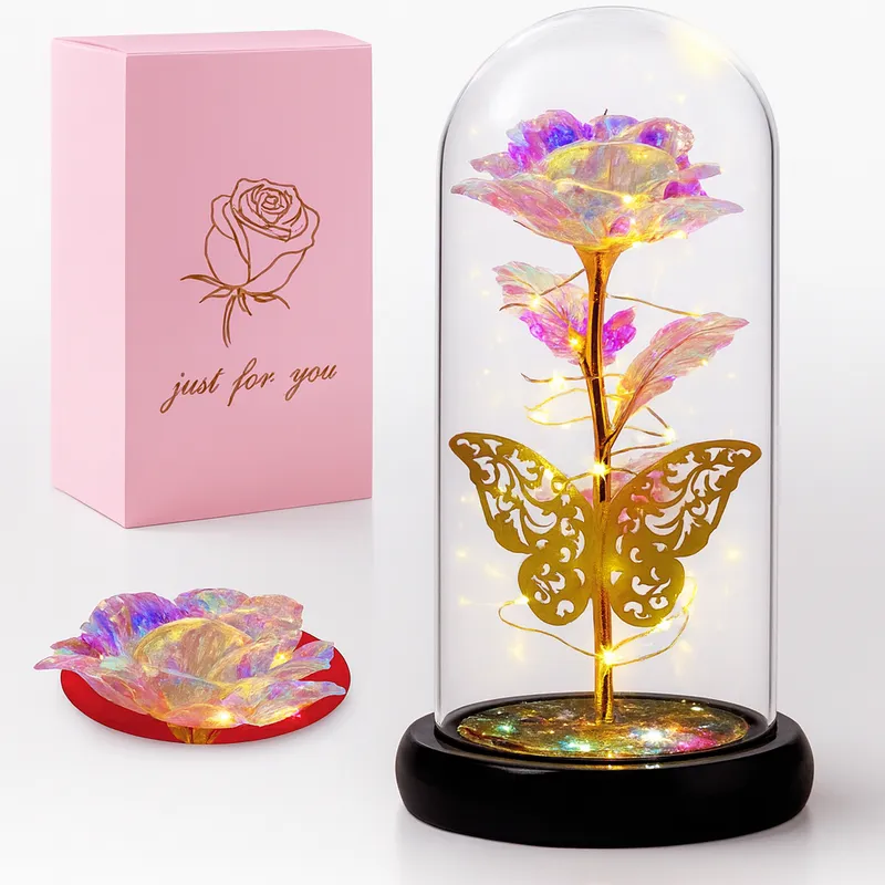 Eternal LED Rose Glass Dome with Butterfly| Romantic Night Lamp Gift