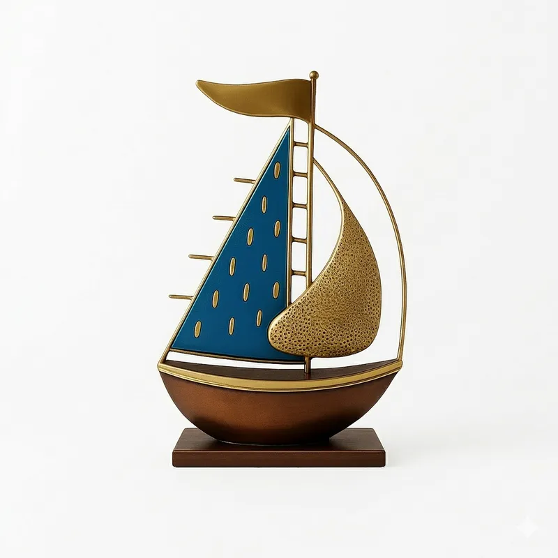 Luxury Metal Sailboat Showpiece for Home Décor | Modern Abstract Ship Sculpture