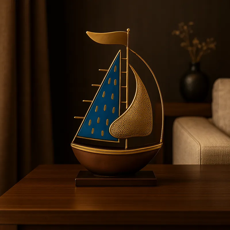 Luxury Metal Sailboat Showpiece for Home Décor | Modern Abstract Ship Sculpture
