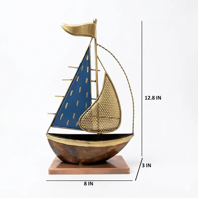 Luxury Metal Sailboat Showpiece for Home Décor | Modern Abstract Ship Sculpture
