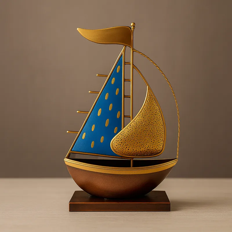 Luxury Metal Sailboat Showpiece for Home Décor | Modern Abstract Ship Sculpture