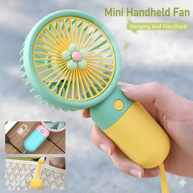 Portable Mini Handheld Fan USB Rechargeable | 3-Speed Personal Cooling Fan with Stand