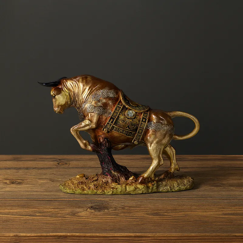 Premium Golden Bull Decorative Showpiece Statue – Resin Feng Shui Ox Figurine for Home