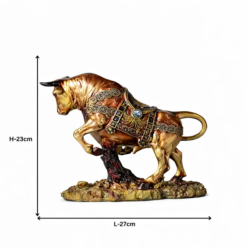 Premium Golden Bull Decorative Showpiece Statue – Resin Feng Shui Ox Figurine for Home