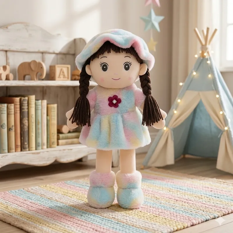 Soft Plush Doll for Kids (42 cm) – Cute Girl Stuffed Toy with Braided Hair