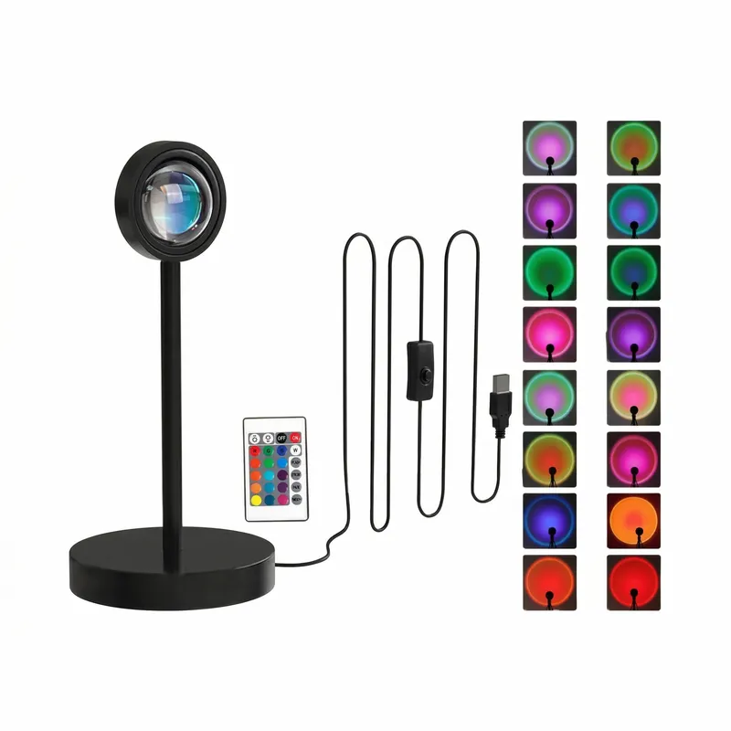 16 Colors RGB Sunset Projection Lamp with Remote | 360° Rotating LED Mood Light