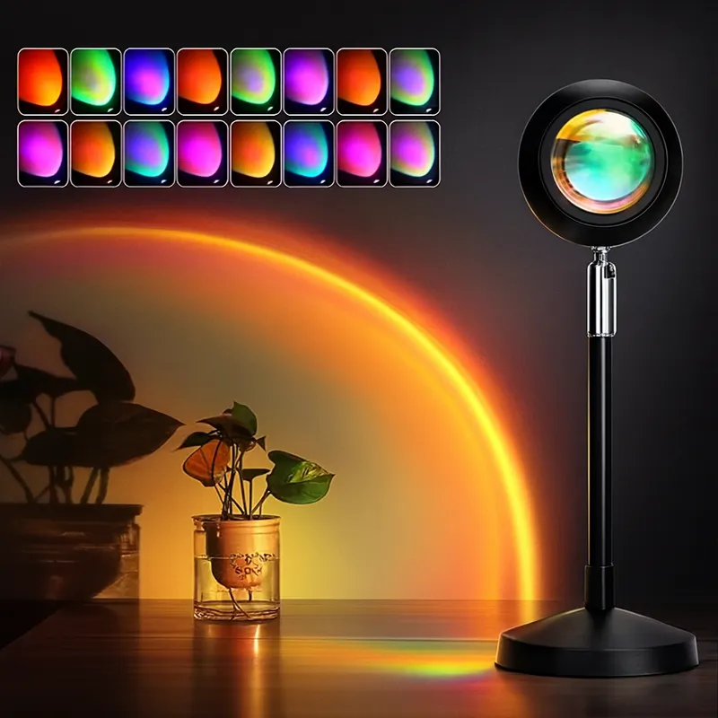 16 Colors RGB Sunset Projection Lamp with Remote | 360° Rotating LED Mood Light