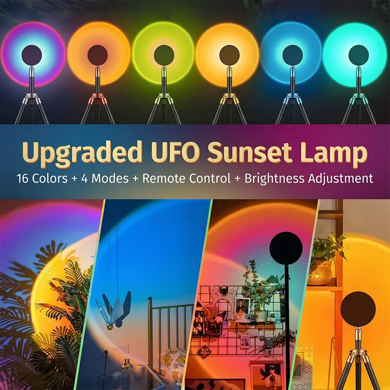 16 Colors RGB Sunset Projection Lamp with Remote | 360° Rotating LED Mood Light