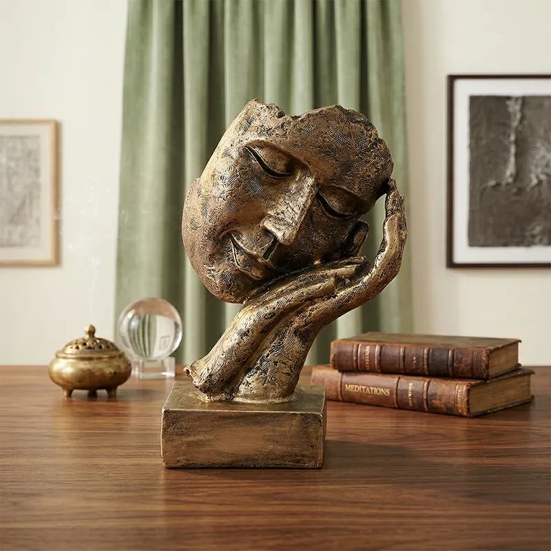 Abstract Thinking Face Sculpture Showpiece (Resin/Metal Finish)