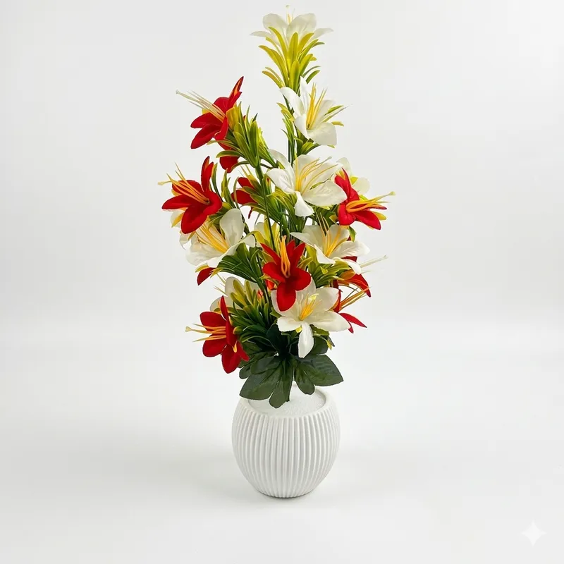 Artificial Lily Flower Arrangement with Ceramic Vase
