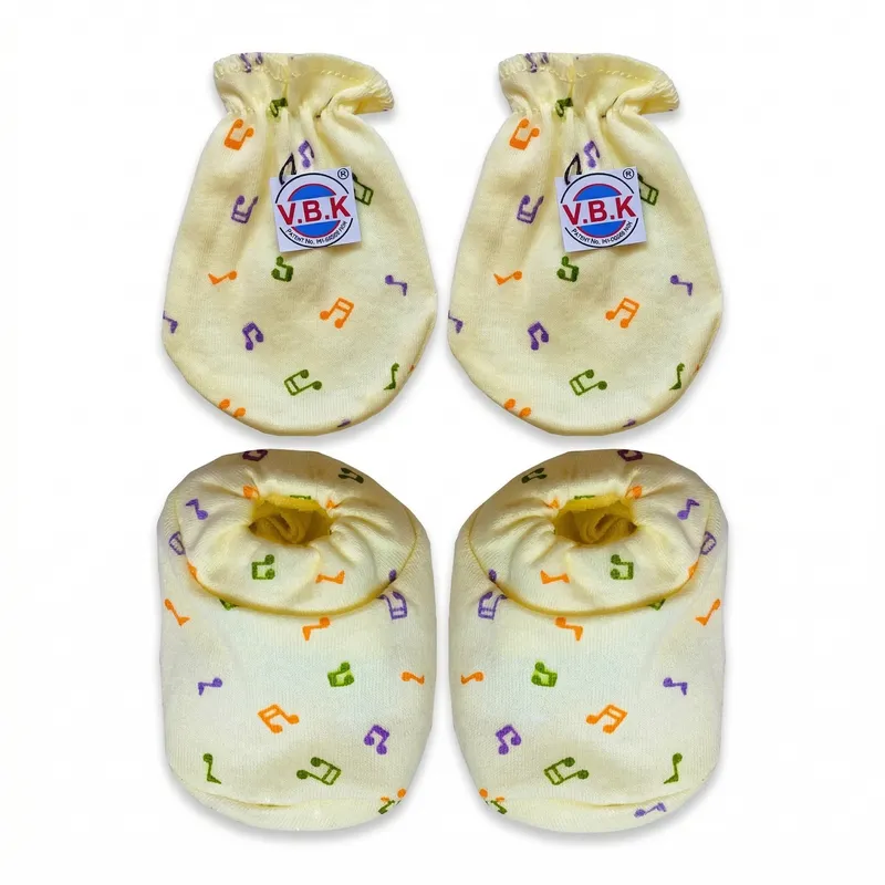 Baby Cotton Mittens & Booties Set (Multi-Color, Soft & Comfortable)
