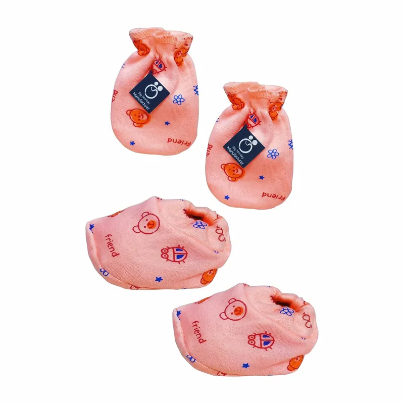 Baby Cotton Mittens & Booties Set (Multi-Color, Soft & Comfortable)