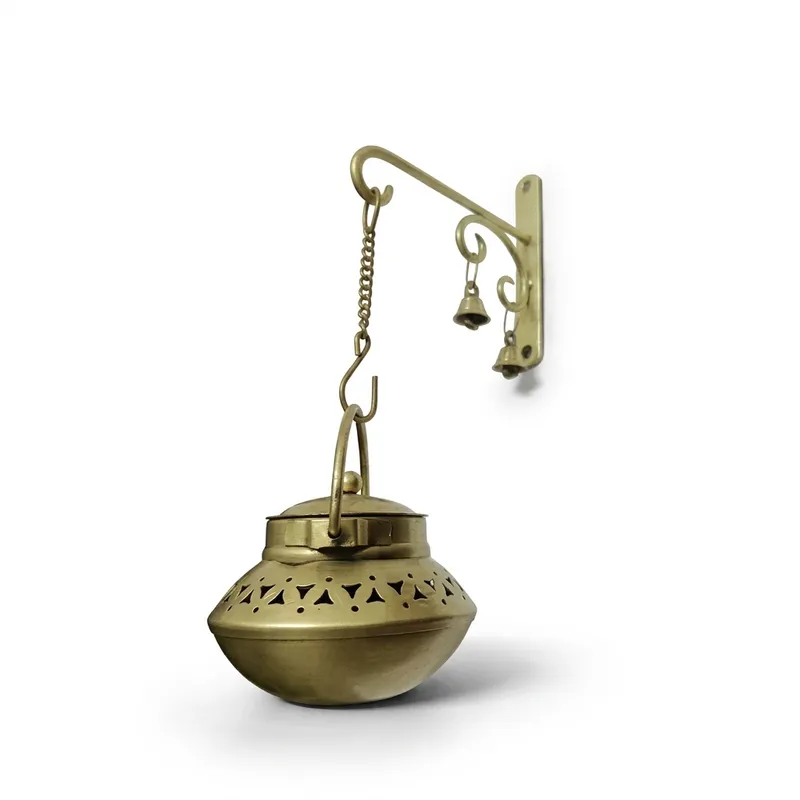 Brass Hanging Incense Burner (Dhoop/ Loban Holder) with Wall Bracket & Bells