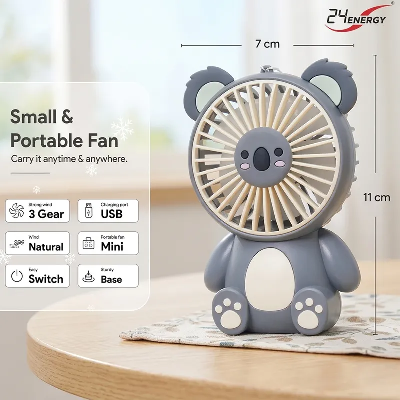 Cute Koala Mini Rechargeable Fan with Type-C USB Charging | Portable Handheld & Table Fan