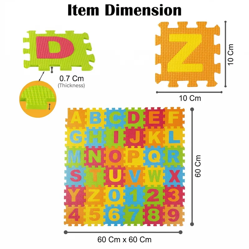 EVA Foam Interlocking Puzzle Floor Mat for Kids | Alphabet A–Z & Numbers 0–9 Learning Mat