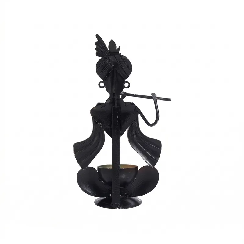 Handcrafted Krishna Metal Tealight Candle Holder (Multicolor)