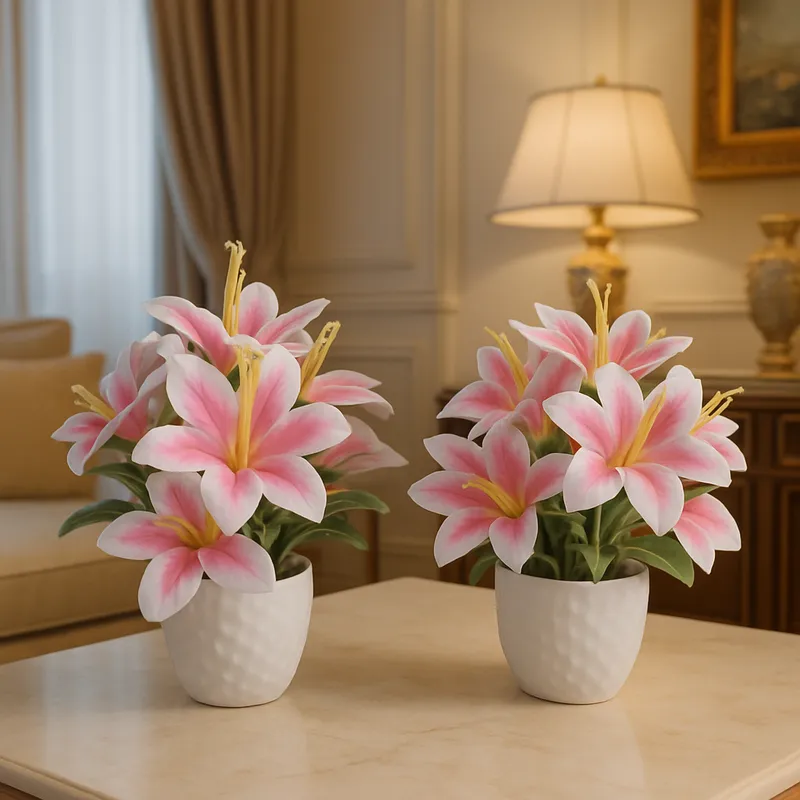 Premium Artificial Pink Lily Flower Pot | Realistic Decorative Plant
