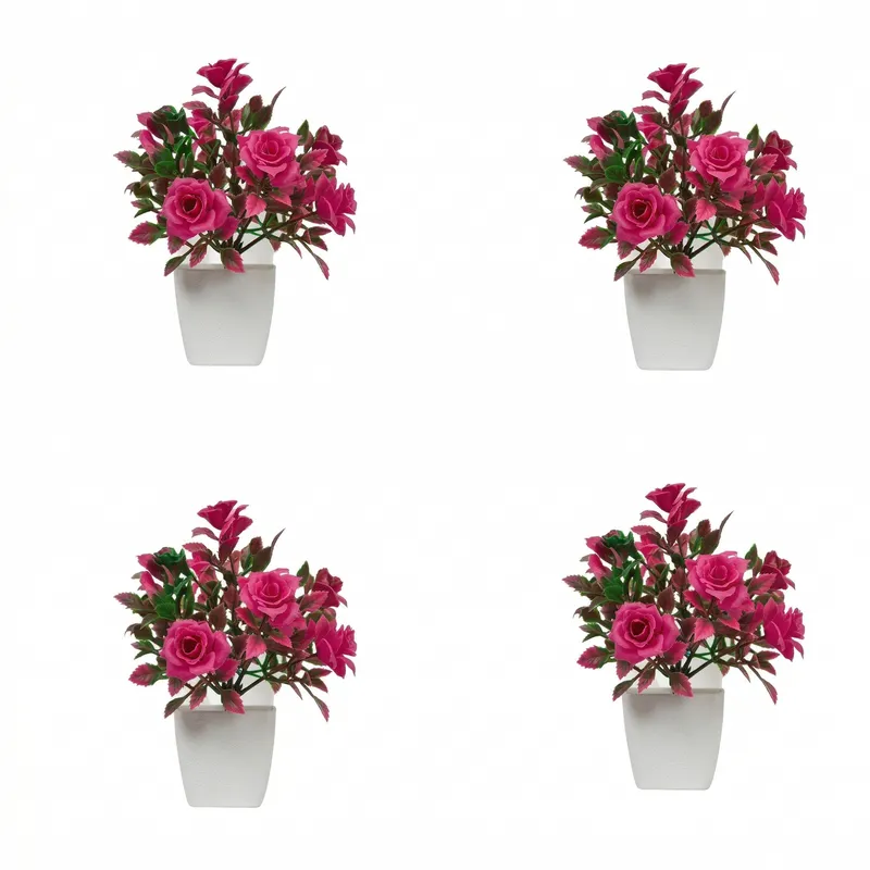 Premium Artificial Pink Rose Plant in White Pot | Decorative Indoor Flower Vase