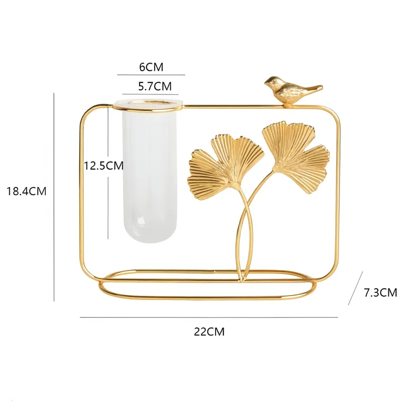 Premium Golden Metal Flower Vase Stand with Glass Tube