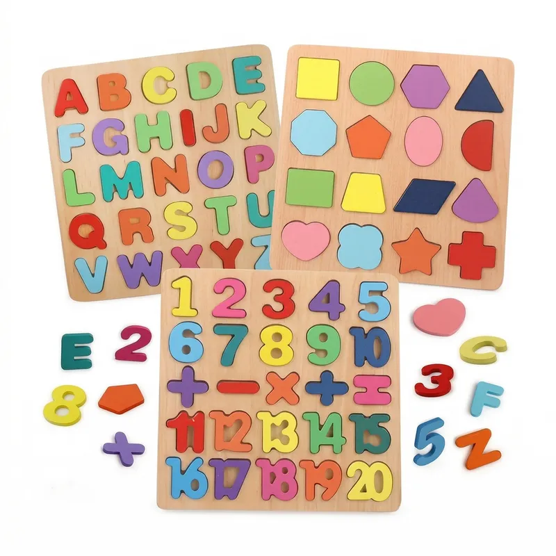 Wooden Educational Puzzle Board Set for Kids – Alphabets, Numbers & Shapes Learning Toy